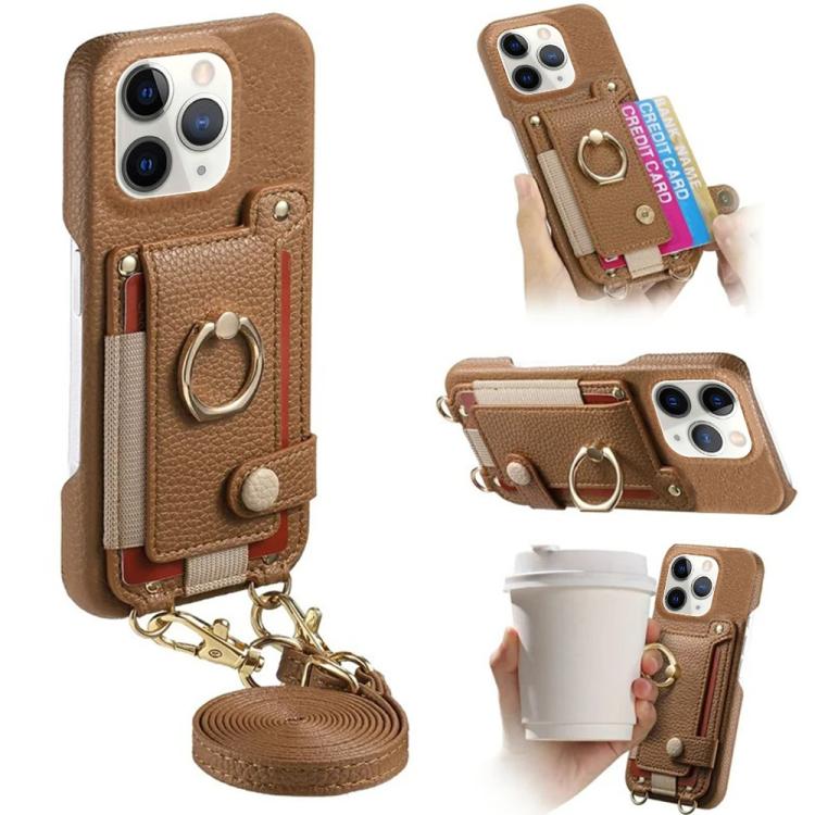 Custodia portafoglio in pelle vegana con anello per iPhone 12 Pro