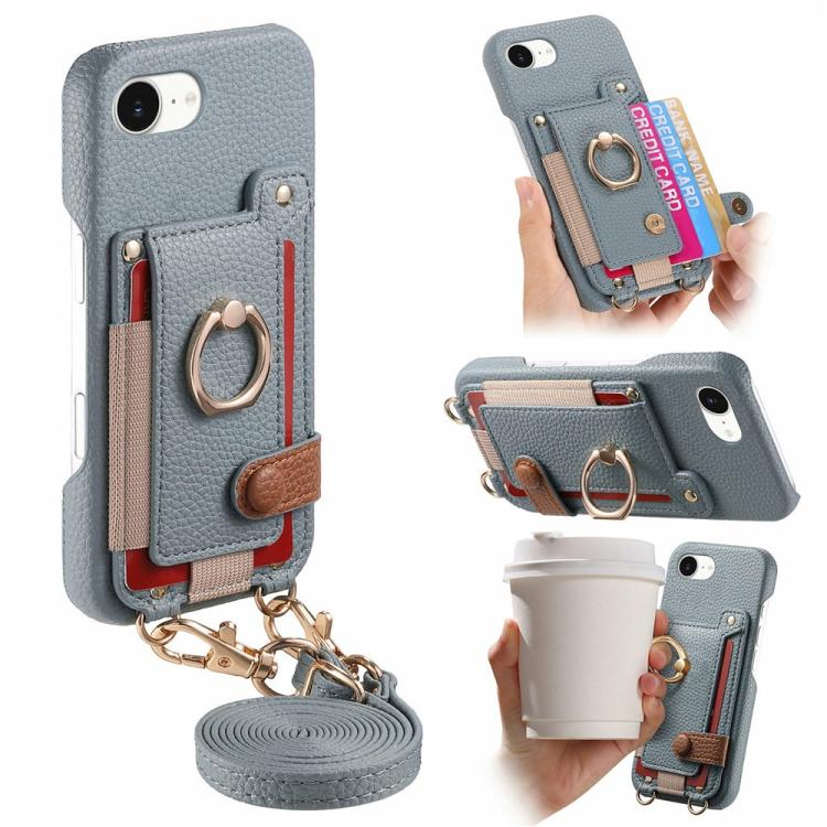 Custodia portafoglio in pelle vegana con anello per iPhone