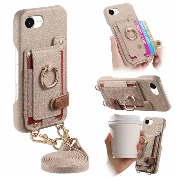 Custodia portafoglio in pelle vegana con anello per iPhone
