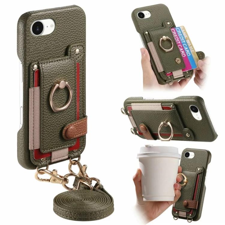 Custodia portafoglio in pelle vegana con anello per iPhone