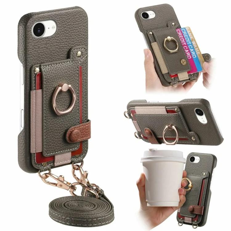 Custodia portafoglio in pelle vegana con anello per iPhone