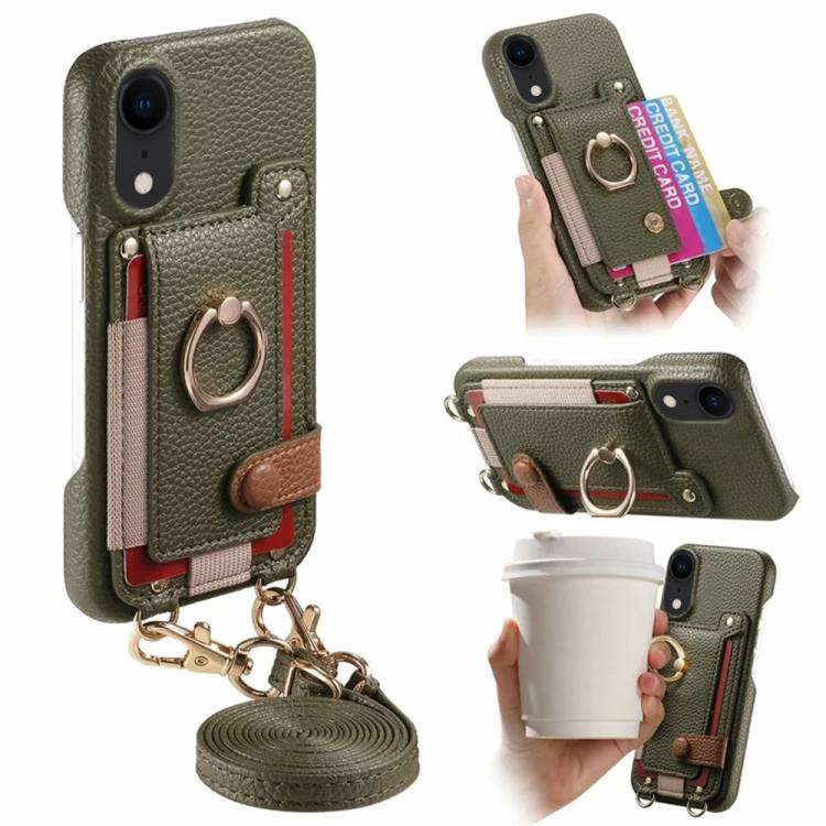 Custodia portafoglio in pelle vegana con anello per iPhone XR
