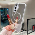 Custodia magnetica con superficie a specchio e strass per Samsung Galaxy A36 5G