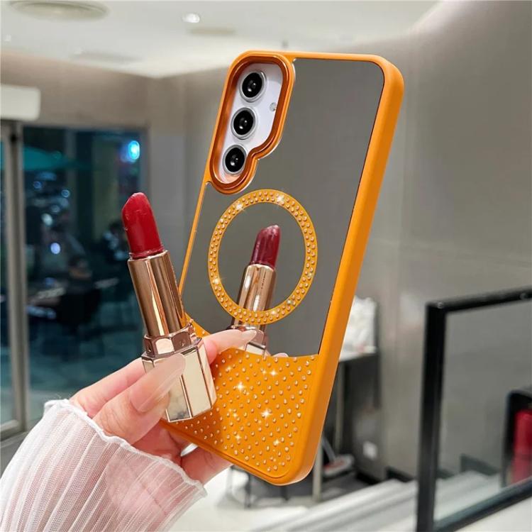 Custodia magnetica con superficie a specchio e strass per Samsung Galaxy A36 5G