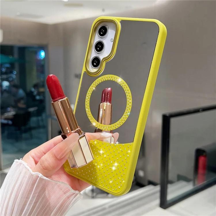 Custodia magnetica con superficie a specchio e strass per Samsung Galaxy A36 5G