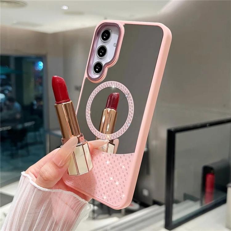 Custodia magnetica con superficie a specchio e strass per Samsung Galaxy A36 5G