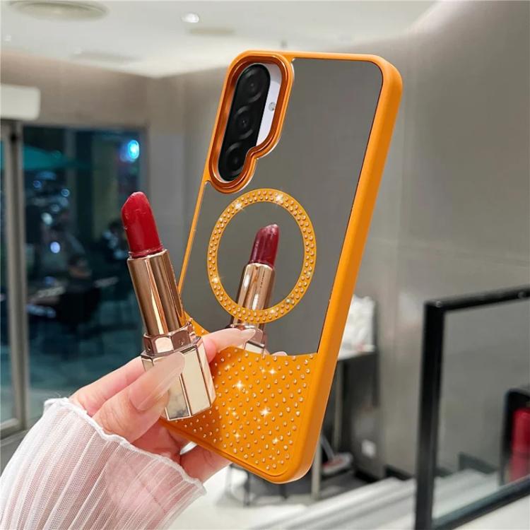 Custodia magnetica con superficie a specchio e strass per Samsung Galaxy A36 5G