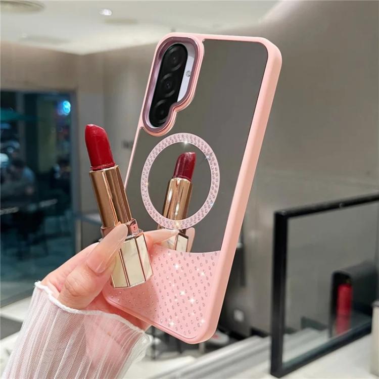 Custodia magnetica con superficie a specchio e strass per Samsung Galaxy A36 5G
