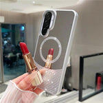 Custodia magnetica con superficie a specchio e strass per Samsung Galaxy A36 5G