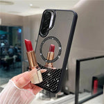 Custodia magnetica con superficie a specchio e strass per Samsung Galaxy A36 5G