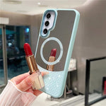 Custodia magnetica con superficie a specchio e strass per Samsung Galaxy S22+ e