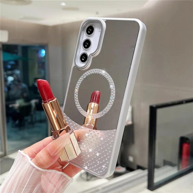 Custodia magnetica con superficie a specchio e strass per Samsung Galaxy S22+ e