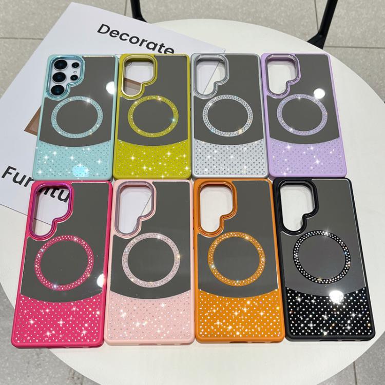 Custodia magnetica con superficie a specchio e strass per Samsung Galaxy S22+ e