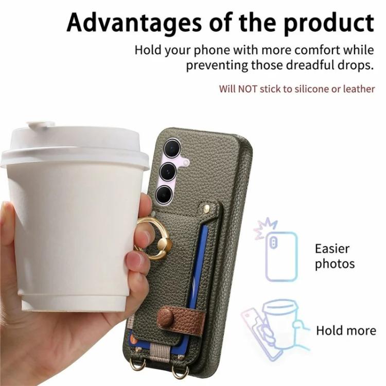 Portafoglio ad anello in pelle vegana con custodia per Samsung Galaxy A15 A55