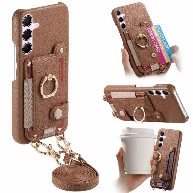 Portafoglio ad anello in pelle vegana con custodia per Samsung Galaxy A15 A55