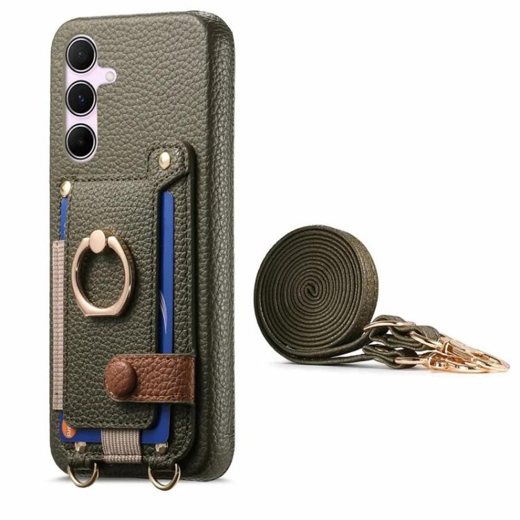 Portafoglio ad anello con texture litchi in pelle vegana per Samsung Galaxy A54