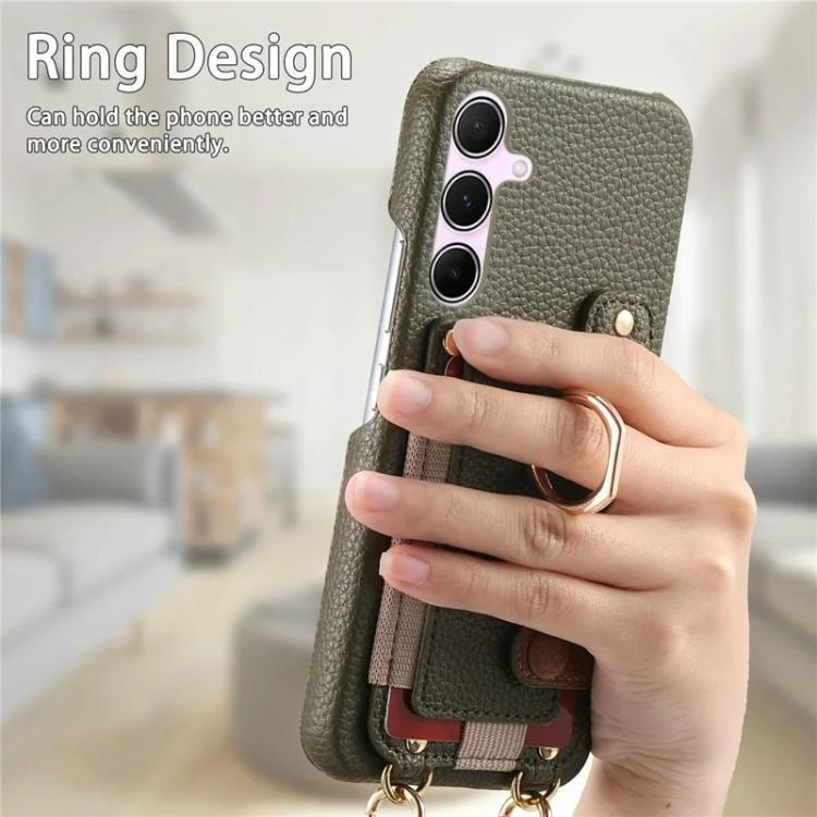 Portafoglio ad anello con texture litchi in pelle vegana per Samsung Galaxy A54