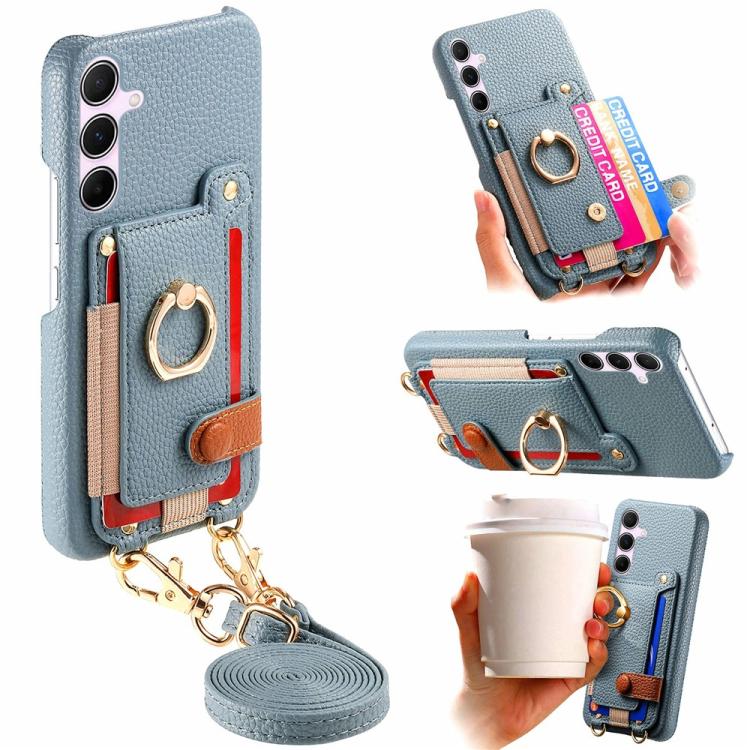 Portafoglio ad anello con texture litchi in pelle vegana per Samsung Galaxy A54