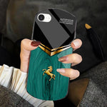 Custodia TPU PC vetro temperato effetto legno per iPhone
