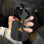 Custodia TPU PC vetro temperato effetto legno per iPhone