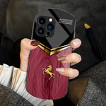 Custodia TPU PC vetro temperato effetto legno per iPhone