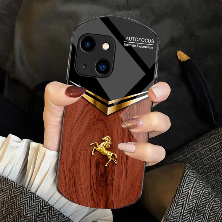 Custodia TPU PC vetro temperato effetto legno per iPhone 13