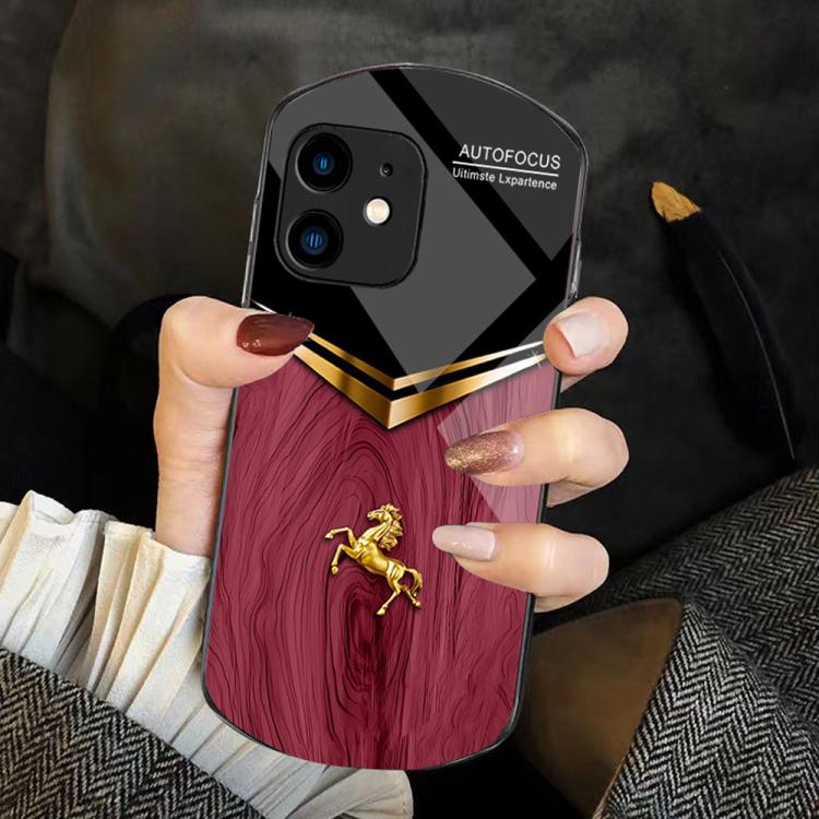 Custodia TPU PC vetro temperato effetto legno per iPhone 13