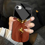 Custodia TPU PC vetro temperato effetto legno per iPhone