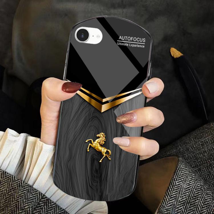 Custodia TPU PC vetro temperato effetto legno per iPhone