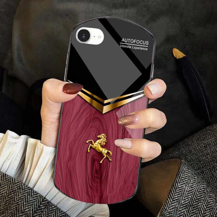 Custodia TPU PC vetro temperato effetto legno per iPhone