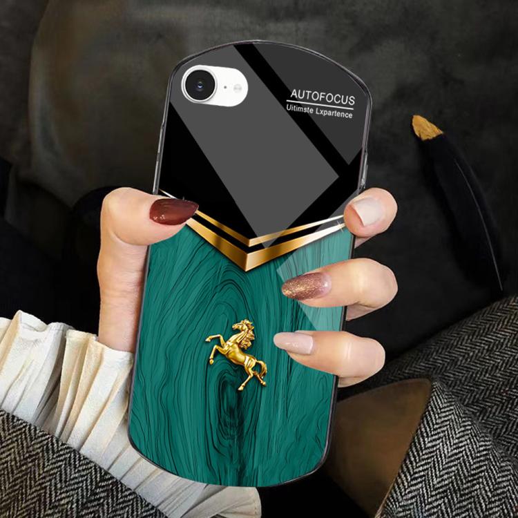Custodia TPU PC vetro temperato effetto legno per iPhone