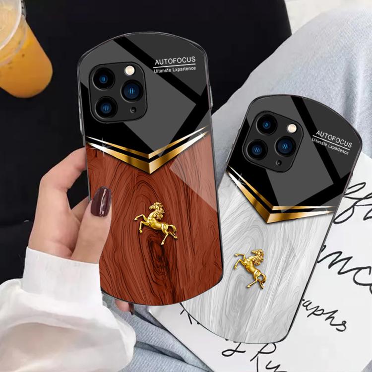 Custodia TPU PC vetro temperato effetto legno per iPhone