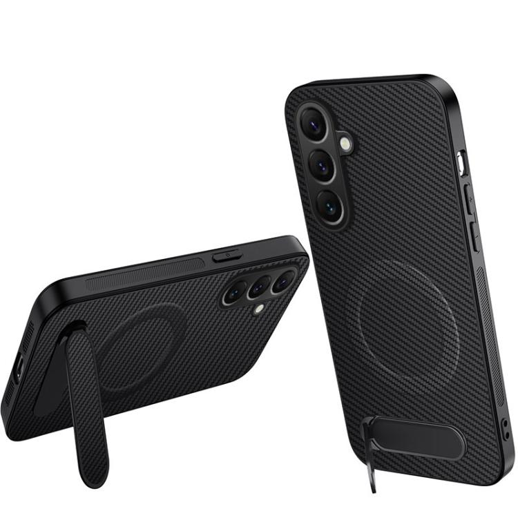 Custodia magnetica con supporto e texture in fibra di carbonio per Samsung