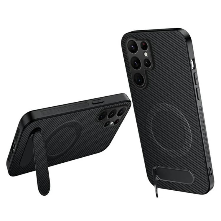 Custodia magnetica con supporto e texture in fibra di carbonio per Samsung