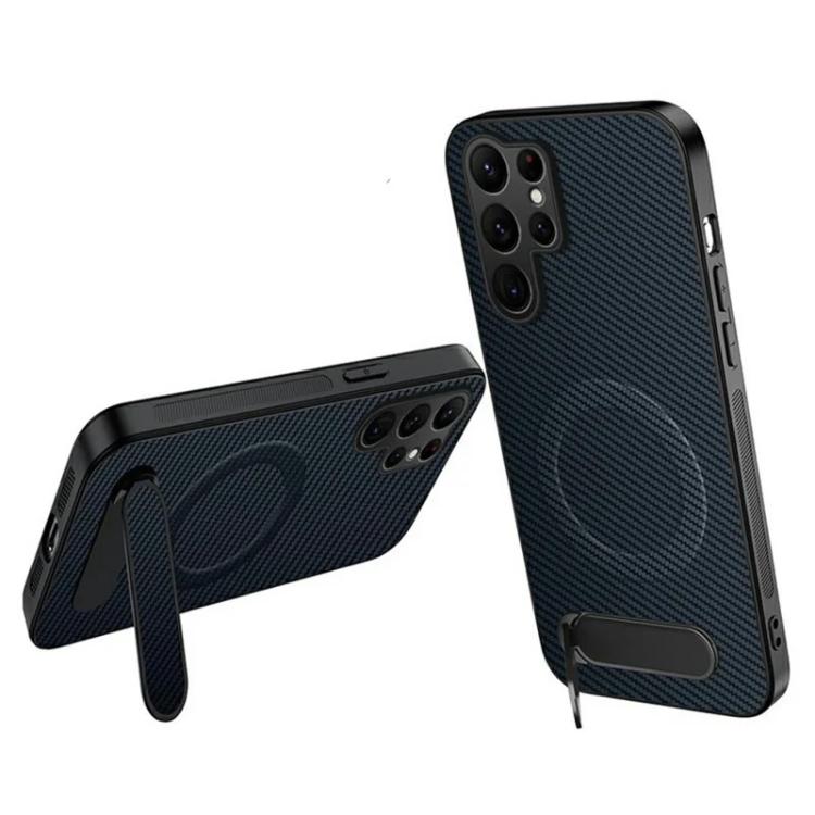 Custodia magnetica con supporto e texture in fibra di carbonio per Samsung