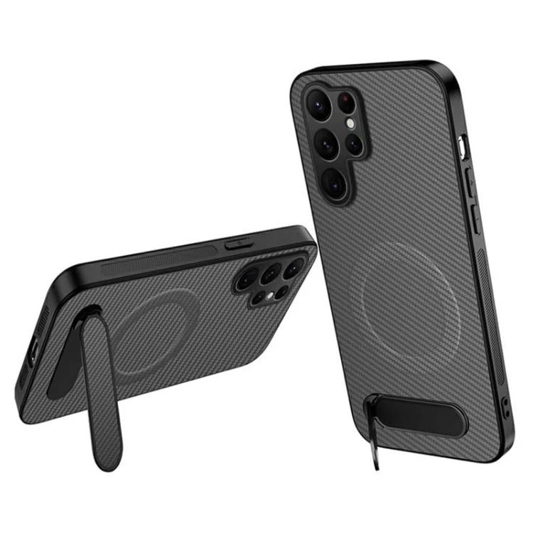 Custodia magnetica con supporto e texture in fibra di carbonio per Samsung