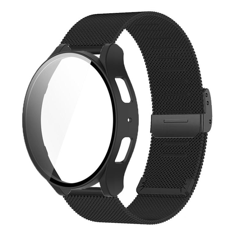 Cinturino per orologio in acciaio inossidabile con fibbia milanese e custodia in policarbonato integrata., For Samsung Galaxy Watch4 44mm, For Samsung Galaxy Watch4 40mm