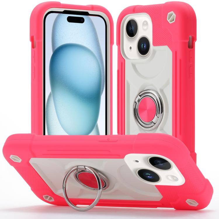 Custodia ibrida silicone PC con doppio anello per iPhone 15