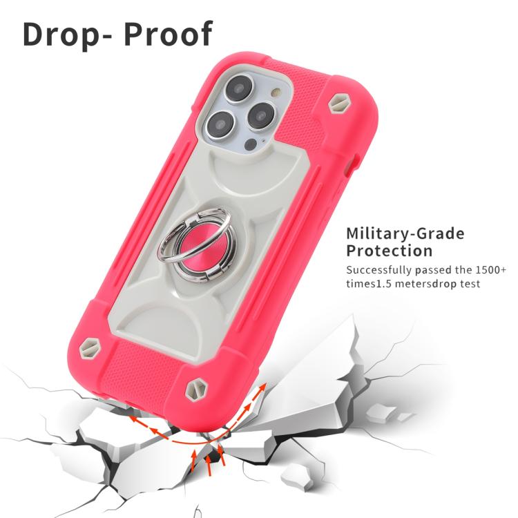 Custodia ibrida silicone PC con doppio anello per iPhone 15
