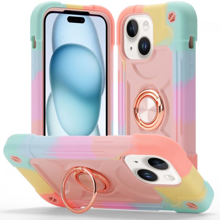 Custodia ibrida silicone PC con doppio anello per iPhone 15