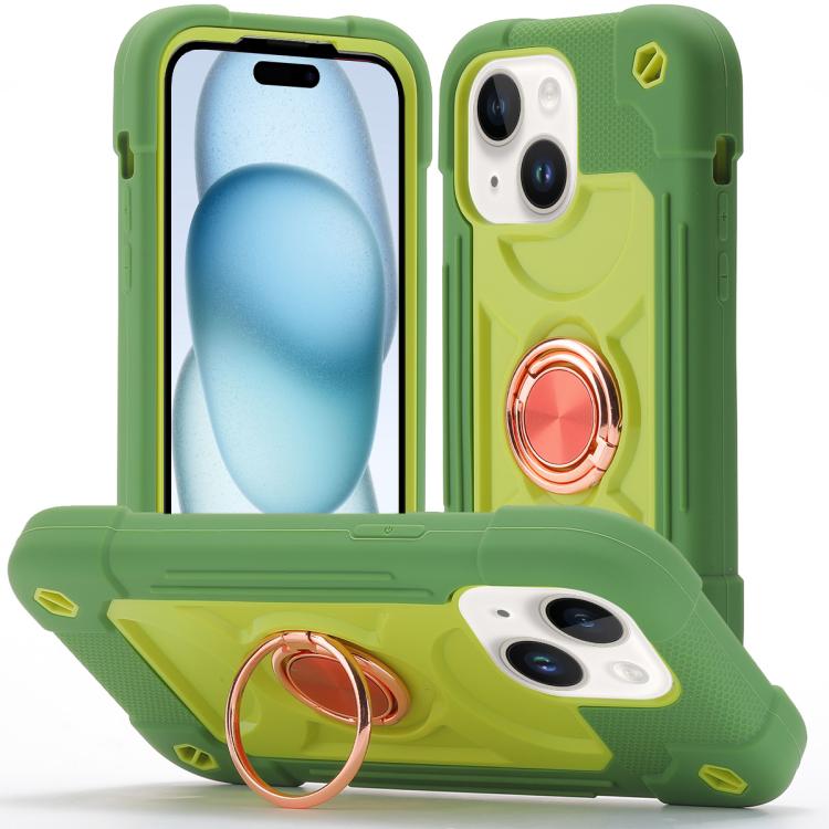 Custodia ibrida silicone PC con doppio anello per iPhone 15