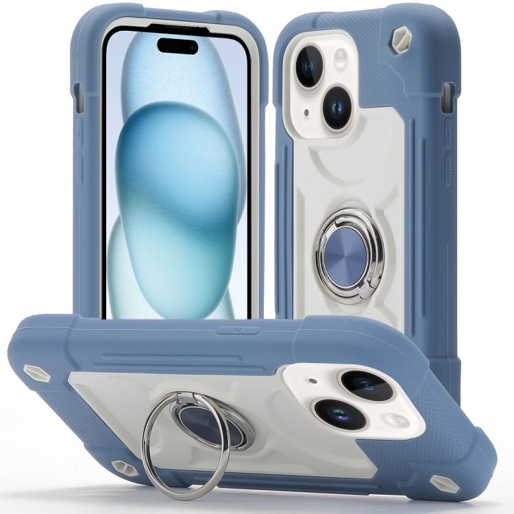 Custodia ibrida silicone PC con doppio anello per iPhone 15