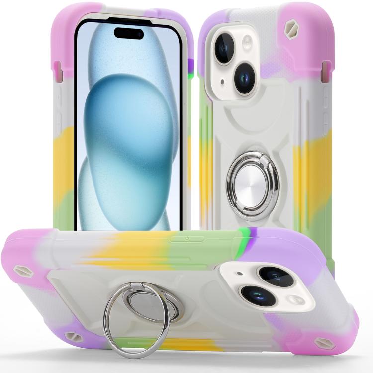 Custodia ibrida silicone PC con doppio anello per iPhone 15