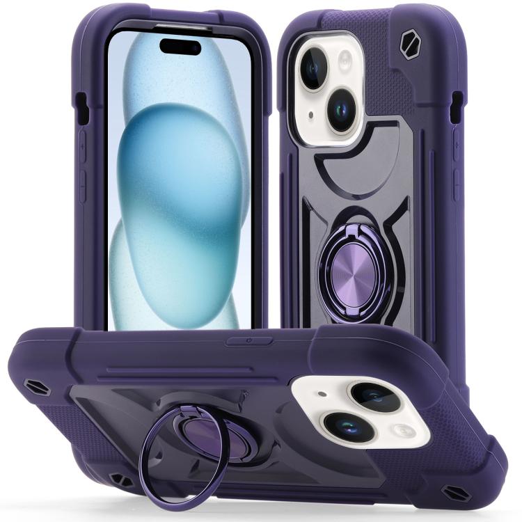 Custodia ibrida silicone PC con doppio anello per iPhone 15