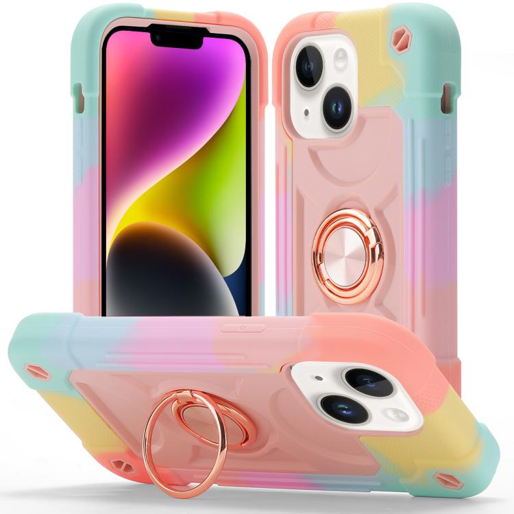 Custodia ibrida silicone PC con doppio anello per iPhone 15