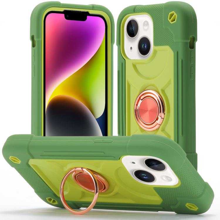 Custodia ibrida silicone PC con doppio anello per iPhone 15