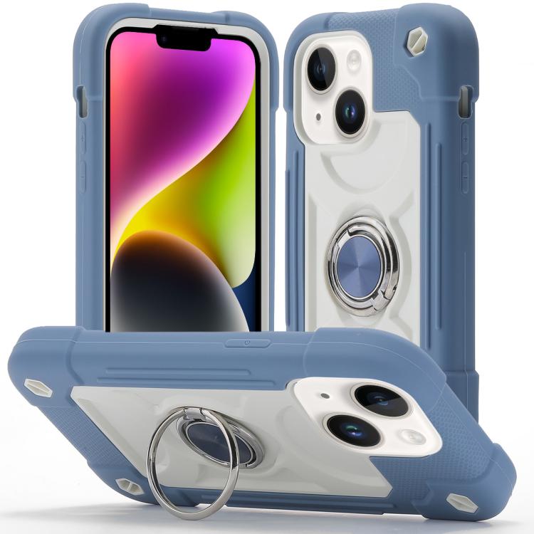 Custodia ibrida silicone PC con doppio anello per iPhone 15