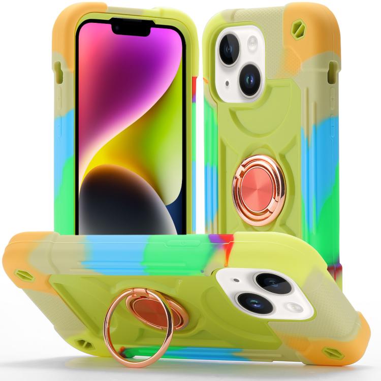 Custodia ibrida silicone PC con doppio anello per iPhone 15