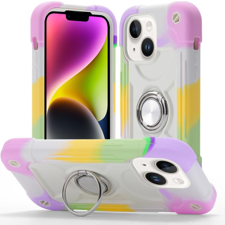 Custodia ibrida silicone PC con doppio anello per iPhone 15