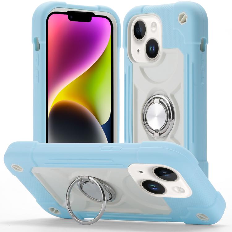 Custodia ibrida silicone PC con doppio anello per iPhone 15